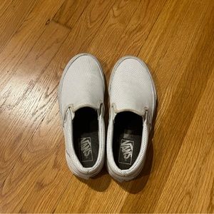 WHITE LEATHER VANS SLIP ONS - Men’s 7/Women’s 8.5